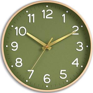 lot 7597 image: Roymnie Wall Clock 14 Inch Silent Green Wall Clocks Battery Operated- Modern Non Ticking Analog Clock Decorative for Living Room Bedroom Office Kitchen(Gold) - Retail $22