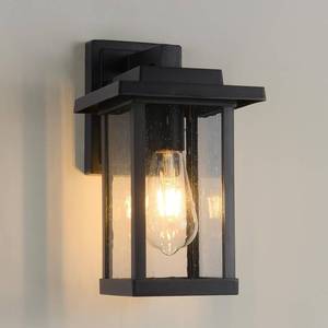 lot 7598 image: Smeike Outdoor Wall Sconce, Outside Porch Light Fixtures, Wall Mount Anti-Rust Exterior Wall Lights in Wood Grain Finish & Black Finish with Seeded Glass for Garage Doorway Entryway - Retail $50