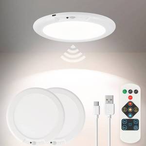 lot 7605 image: Auncko 2 Pack Rechargeable Ceiling Light, Closet Lights Motion Sensored, Battery Powered Ceiling Light with Remote No Wiring, Wireless Ceiling Lights for Stairs, Garage, Hallway, Porch, Pantry, Shed