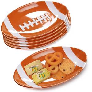lot 7607 image: Teenyyou 6 Pcs Football Serving Tray Melamine Football Plates Reusable Party Serving Dishes for Snacks Cookies Dessert Dishwasher Safe - Retail $33