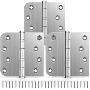 lot 7609 image: KOLET Ball Bearing Door Hinges, 4 x 4 Inches Door Hinges, Square and 58 Radius Corner, Heavy Duty Stainless Steel Hinges, Smooth and Quiet, Non Removable Pin, Brushed Nickel, 3 Pack - Retail $25