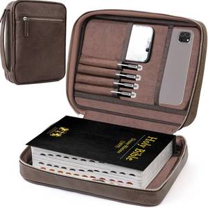 lot 7628 image: Bible Cover - Bible Case with Durable Handle, Mens Carrying Book Case Church Bag Bible, Fits Bibles up to 9 x 6.5, Protective with Zippered Pocket, Ideal for Fathers Gift, Christian Gift - Retail $30