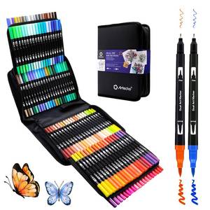 lot 7635 image: Artecho 120 Colors Markers for Adult Coloring Books, Dual Tip Markers for School, Fine and Brush Tip for Adults Coloring Books, Calligraphy, Drawing, Sketching - Retail $30