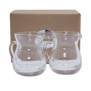 lot 7638 image: DGQ Classic Glass Creamer Pitcher with Handle 4oz Pack of 2 Milk Pourer Mini Creamer for Coffee Tea Maple Syrup Serving - Retail $9
