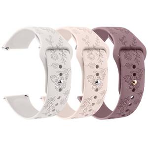 lot 7639 image: GloryFit Smart Watch Bands, Silicone Watchbands for GloryFit T80 T70 T60 T50 P99 P98 Smartwatch, Floral Engraved Soft Silicone Rubber Sport Replacement Watch Strap (PinkStarlightSmoke Purple) - Retail $10