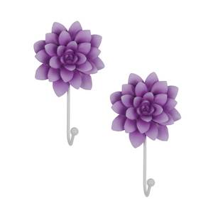 lot 7641 image: Guichifun Flower Shaped Decorative Wall Hooks - 2pcs Resin Purple Vintage Decor Hanger for Keys, Bags, Towels Bathroom Living Room Kitchen Home Decoration Gift 4 x 1.5 x 7 Inch - Retail $25