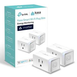 lot 7644 image: Kasa Smart Plug, Matter Compatible, Energy Monitoring, Compact Design, 15A1800W Max, Super Easy Setup, Works with Apple Home, Alexa & Google Home, UL Certified, 2.4G Wi-Fi Only, White, KP125M(2-Pack) - Retail $25