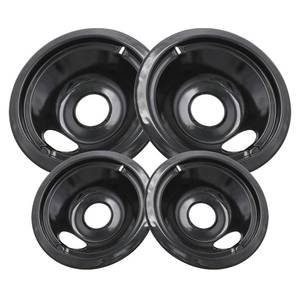 lot 7655 image: COZZIVITA GE Black Stove Drip Pans, 10% Energy Save by Enamel Spraying Prevent Bending and Rust - Include 2 6 Burner Drip Pans and 2 8 Drip Bowl - Retail $20
