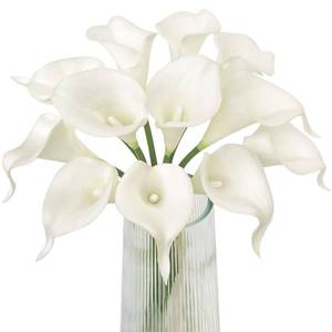 lot 7663 image: Letjolt White Calla Lily 12Pcs Artificial Flowers Bouquet for Wedding Bride Shower Blessing Gift Home Decoration Faux Calla Lilies Flower, White - Retail $10