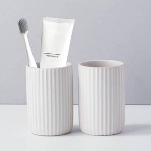 lot 7670 image: Toothbrush Holders for Bathrooms, Ceramic Tooth Brush Holder Set, Ribbed Bathroom Cups Tumbler, Reusable Toothbrush Mouthwash Cup, Toothpaste Holder Toothbrush Organizer for Bathroom Counter - Retail $19
