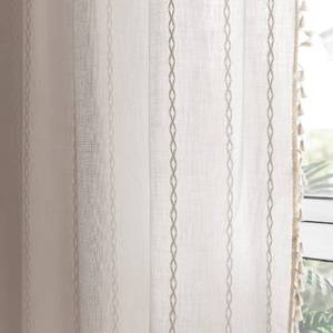 lot 7674 image: Deeprove White Boho Curtains 63 inches Length for Nursery Bedroom Christmas Decor, Bohemian Embroidery Farmhouse Cream Tassel Cotton Linen French Country Window Treatments, W52 x L63, 1 Panel - Retail $25