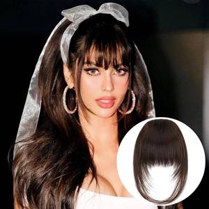 lot 7680 image: VAVANGA French Hair Bangs Clip on, Dark Brown Long Wispy Bangs Hair Clip with Temples Natural Fringe Neat Bangs Clip in Hair Extensions for Women(#233A) - Retail $9