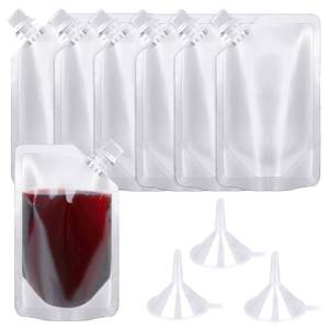 lot 7689 image: 24 Pcs Plastic Flasks, 8 Oz Concealable and Reusable Drink Pouches, Leak-Proof Food Grade Plastic for Travel (8OZ-24PCS 3 Funnels) - Retail $8
