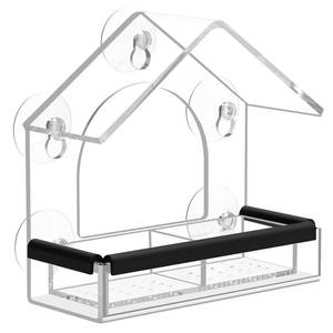 lot 7711 image: Clear Window Bird Feeder with 5 Extra Strong Suction Cups, DY-SKTY Sturdy and Durable Acrylic Birdfeeders for Viewing Wild Birds Outside, as a Bird Watching Gift, Outdoor Birdhouse Box, Garden Decor - Retail $19