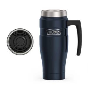 lot 7716 image: THERMOS Stainless King Vacuum-Insulated Travel Mug with Handle - 16oz, Midnight Blue - Thermos Tumbler for Hot & Cold Drinks - Leak & Sweat-Proof Stainless Steel Coffee Mug with Lid for Commuting - Retail $25