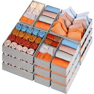 lot 7733 image: Criusia Drawer Organizers for Clothing 15 Pack, Foldable Fabric Closet Organizers and Storage Bins for Baby Clothes, Dresser Drawer Dividers for Adult Sock Underwear, Bra, Nursery Organization (Grey) - Retail $29