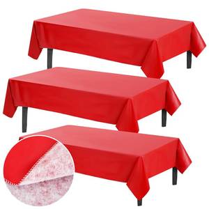 lot 7736 image: Preboun 3 Pcs Vinyl Tablecloth 54 x 108 Inches Rectangle Vinyl Flannel Backed Tablecloth Waterproof Plastic Table Cover for Dinner Kitchen Outdoor Indoor Rectangle Tables(Red) - Retail $30