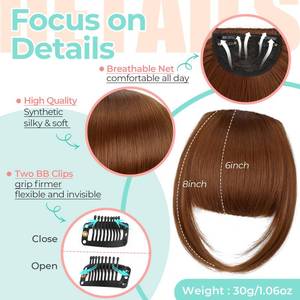 lot 7745 image: Cephermer Clip in Bangs, Synthetic French Bangs Hair Clip, Fake Bangs Fringe with Temples Hairpieces for Women 211 - Retail $13