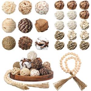 lot 7749 image: Halloscume 25 Pcs 3.15 and 1.97 Inch Decorative Balls, 20.9 Inch Garland Wood Beads Rattan Wicker Balls with Spheres Orbs Filler for Garden Table Vase Bowl Filler Centerpiece(Wood,Wicker Rattan) - Retail $26