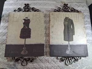 lot 11 image: French Fashion Canvas Prints with Decorative Metal Easels Set