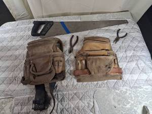 lot 13 image: Leather Tool Belt Set with Hand Saw
