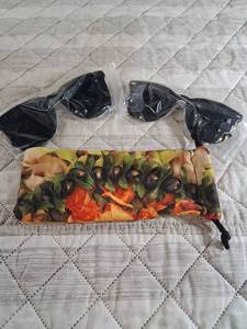 lot 37 image: Black Sunglasses Set with Floral Storage Pouch