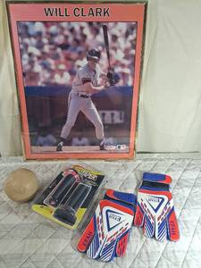 lot 41 image: Will Clark San Francisco Giants Framed Poster with Baseball Equipment