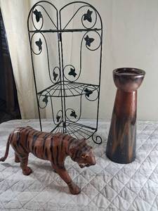 lot 48 image: Hand Carved Wooden Tiger Figurine with Painted Black Stripes