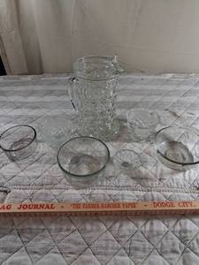 lot 59 image: Crystal Glass Pitcher with Matching Bowl Set