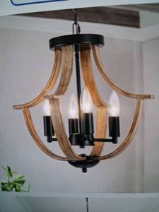 Wood Frame 4-Light Pendant Chandelier