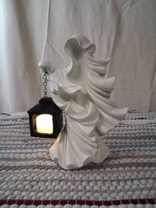 lot 88 image: White Ceramic Ghost Figurine with LED Lantern 8.5 inches