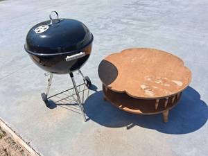 lot 97 image: Charcoal grill and low setting table 36 round