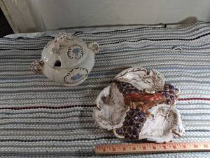 lot 98 image: Decorative Ceramic Serving Set with Grape Design and gravy  dish