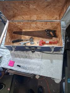 lot 145 image: Navy Blue Storage Trunk with Hand Tools Collection