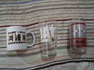 lot 146 image: 3 cups KU, WSU and Coke Collectible University and Brand Drinkware Set