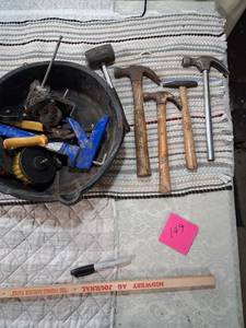 lot 149 image: Mixed Hand Tools Collection with Hammers and Hardware