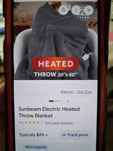 lot 166 image: Sunbeam Electric Heated Throw Blanket 50x60 Gray