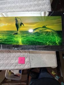 lot 179 image: Dolphins Sunset Ocean Scene Acrylic Wall Art