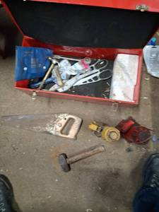 lot 184 image: Mixed Tool Lot with Red Toolbox and Hand Tools