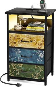 lot 3704 image: $54 Fixwal Night Stand with Charging Station, USB Ports, 3-Drawer