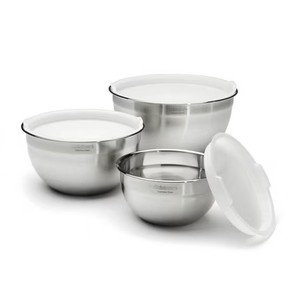 lot 3710 image: Cuisinart Non-Handled Stainless Steel Mixing Bowls with Lids