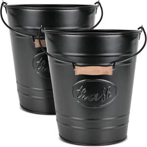 lot 3722 image: Autumn Alley Farmhouse 2 Pack Trash Cans - Rustic Black, Handle
