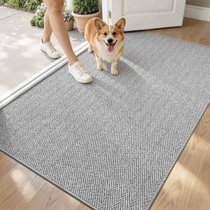lot 3737 image: $60 LUMI Ultra Thin Door Mat 36x56, Non-Slip Entryway Doormat, Gray