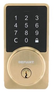 lot 9983 image: Square Brushed Gold Electronic Single Cylinder Deadbolt Wi-Fi Enabled Powered by Hubspace