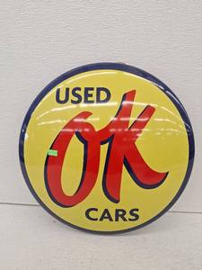 lot 10069 image: OK Used Cars Double-Sided Metal Sign