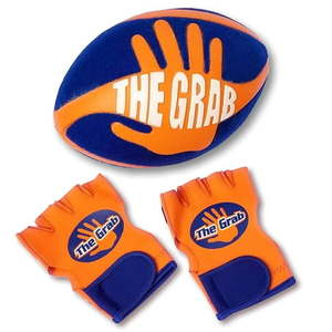 lot 10075 image: Swerve Ball The Grab Youth Football with Super Grip Receiver Gloves  Orange  2-Piece Set