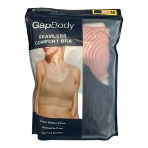 lot 10137 image: GapBody Women s 2-Pack Stretch Ribbed Tagless & Seamless Comfort Bras (NavyPink  XL)