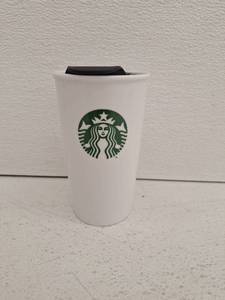 lot 10164 image: Starbucks White Travel Tumbler with Black Lid, Glass