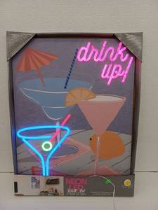 lot 10234 image: Drink Up Neon LED Wall Art with Cocktail Design
