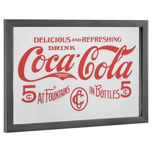 lot 10281 image: American Art Decor Officially Licensed Drink Coca Cola Screen Printed Framed Accent Mirror for Man Cave  Bar  Garage (10  x 15 )